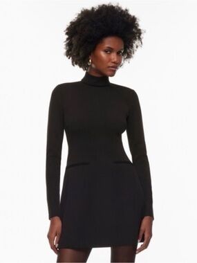 Babaton Black Turtleneck Long-Sleeve Mini Dress